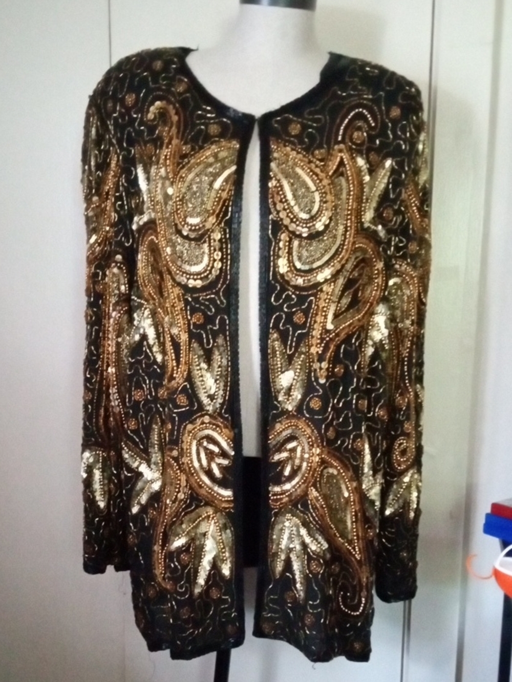 Jakelin Designs 100% Pure Silk Black & Gold Sequin & Beads Plus Size Jacket 3X